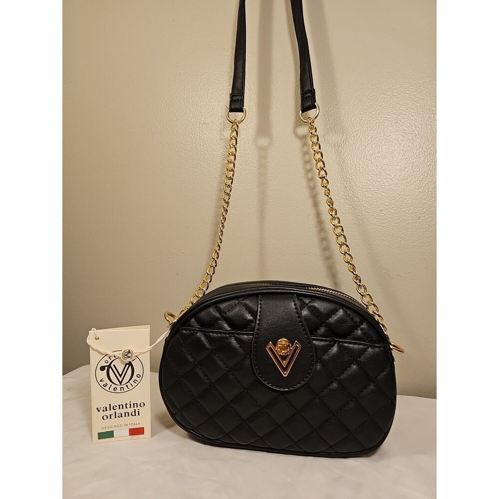 Valentino Orlandi Quilted “V” Gold Tone Logo CAMERA Crossbody Shoulder Bag New